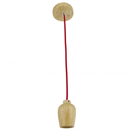 Wood Pendant Lamp Red Cable