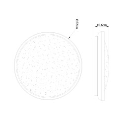 Cota de dimensiones del plafón LED Dimable Gloss 40W CCT, blanco redondo.