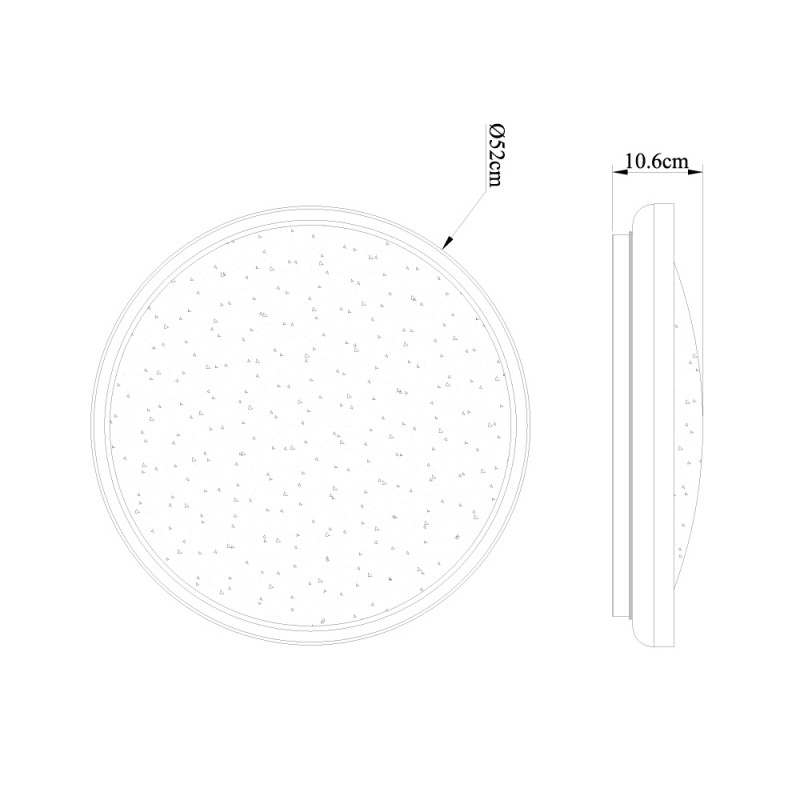 Cota de dimensiones del plafón LED Dimable Gloss 40W CCT, blanco redondo.